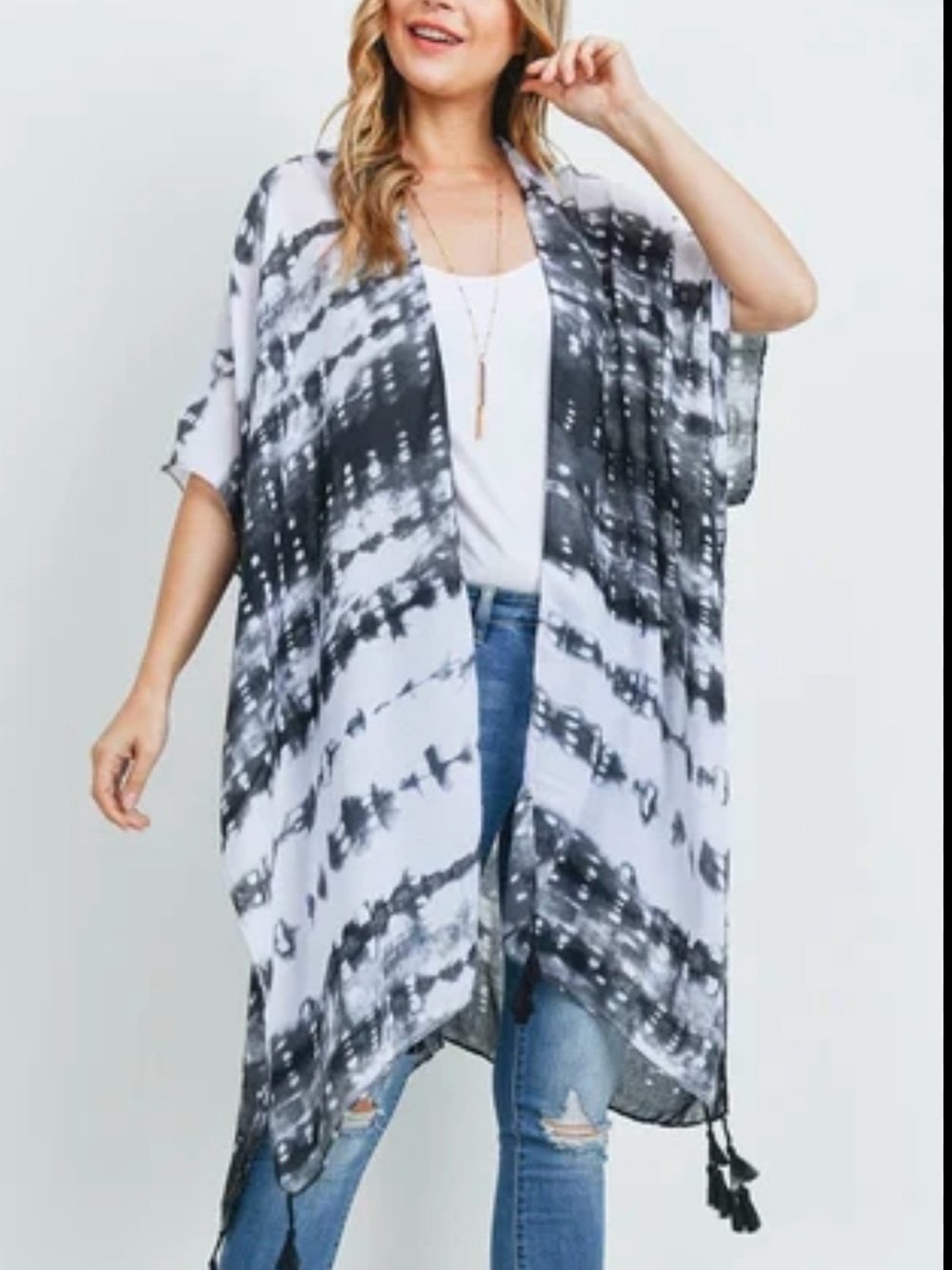 Black & White Tie-Dye Kimono Duster